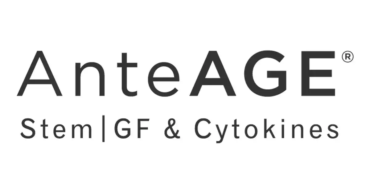 AnteAGE logo with "Stem | GF & Cytokines" tagline.